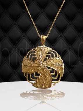 Pure all 10k yellow gold necklace & pendant radial design diamond-cut